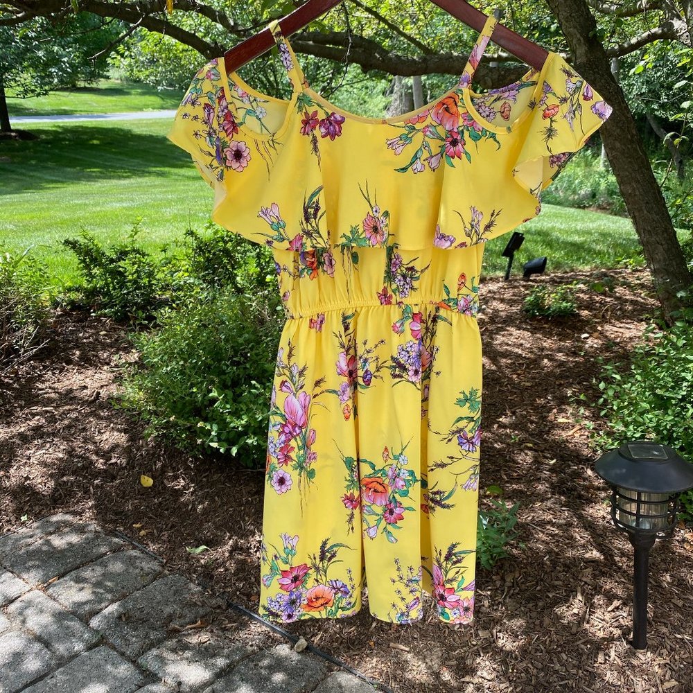 Aqua by Bloomingdale's Girls Yellow Floral Dress Size L(14)